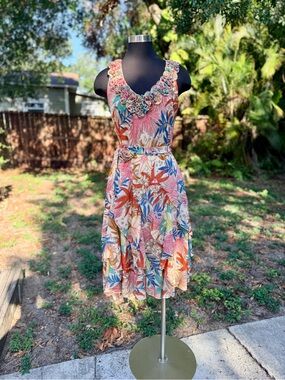 2000s Y2K Tropical Floral Ruffled Fairy Dress